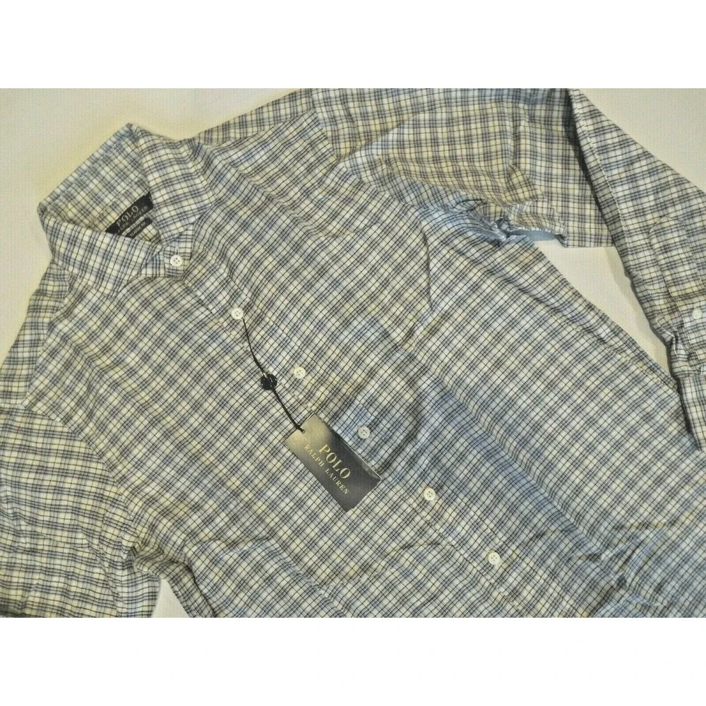 Polo Ralph Lauren Classic Fit Plaid Twill Shirt‎ Blue White Size Small S New